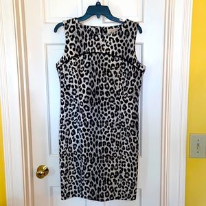 Michael Kors Black White & Gray Leopard Print Fitted Dress